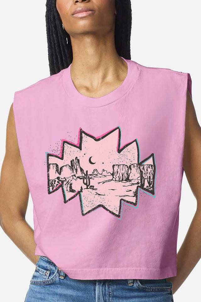 Pink Mesa Moonrise Women's Garment - Dyed Heavyweight Muscle Tee - Wholesale Accessory Market