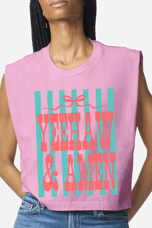 Striped Yeehaw & Amen Women's Garment - Dyed Heavyweight Muscle Tee - Wholesale Accessory Market