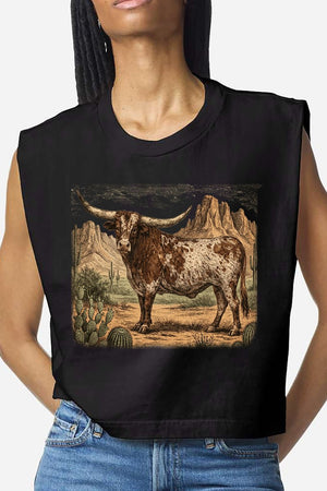 Desert Monarch Longhorn Women's Garment - Dyed Heavyweight Muscle Tee - Wholesale Accessory Market