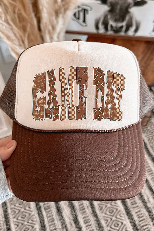 Game Day Glitz Otto Brown with Tan Foam Front Trucker Hat - Wholesale Accessory Market