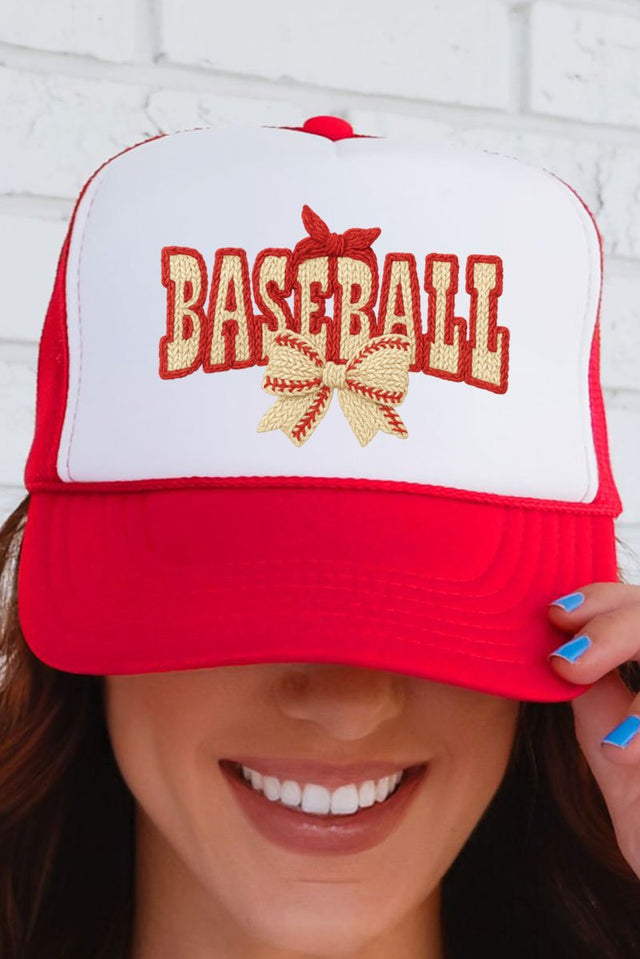 Faux Yarn Baseball Coquette Otto Red with White Foam Front Trucker Hat - Wholesale Accessory Market