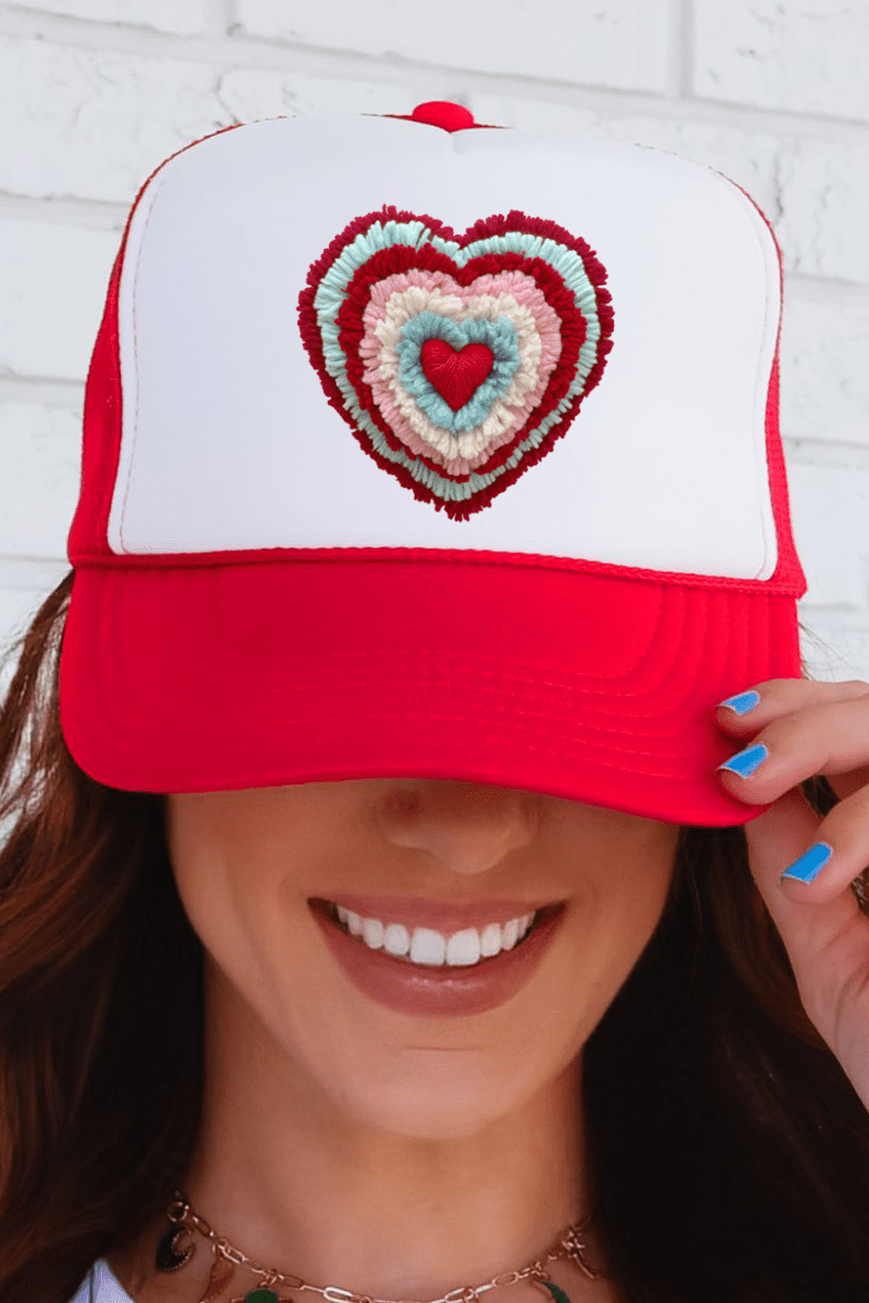 Faux Yarn Heart Collection Otto Red with White Foam Front Trucker Hat - Wholesale Accessory Market