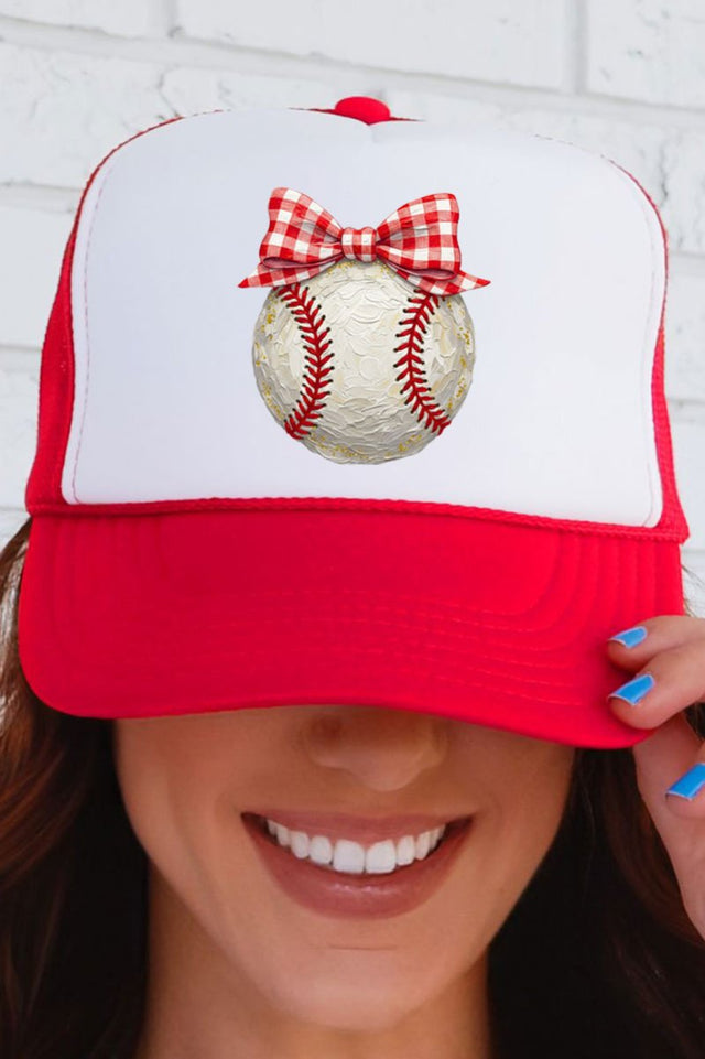Painted Baseball Bow Otto Red with White Foam Front Trucker Hat - Wholesale Accessory Market