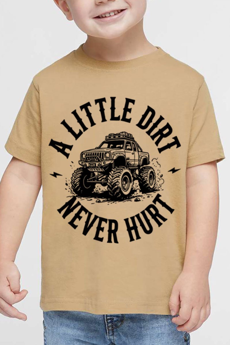 Toddler Monster Truck Little Dirt Never Hurt Fine Jersey Tee - Wholesale Accessory Market