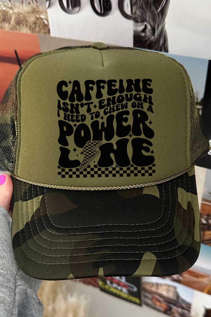 Caffeine Isn't Enough Otto Camo with Moss Green Foam Front Trucker Hat - Wholesale Accessory Market