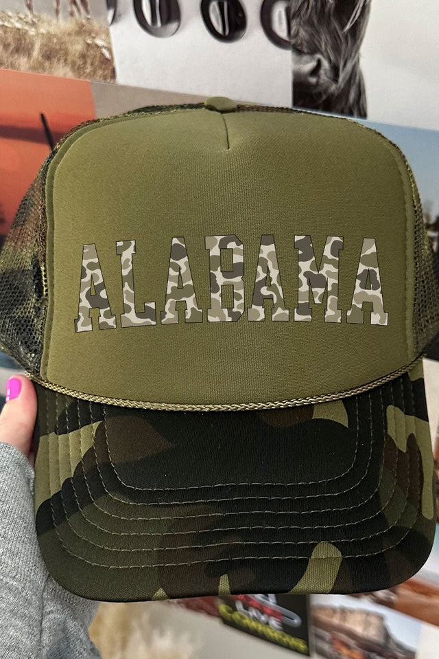 Camo Alabama Otto Camo with Moss Green Foam Front Trucker Hat - Wholesale Accessory Market