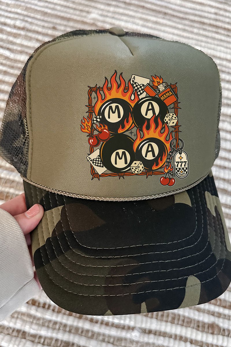 Eight Ball Mama Otto Camo with Moss Green Foam Front Trucker Hat - Wholesale Accessory Market