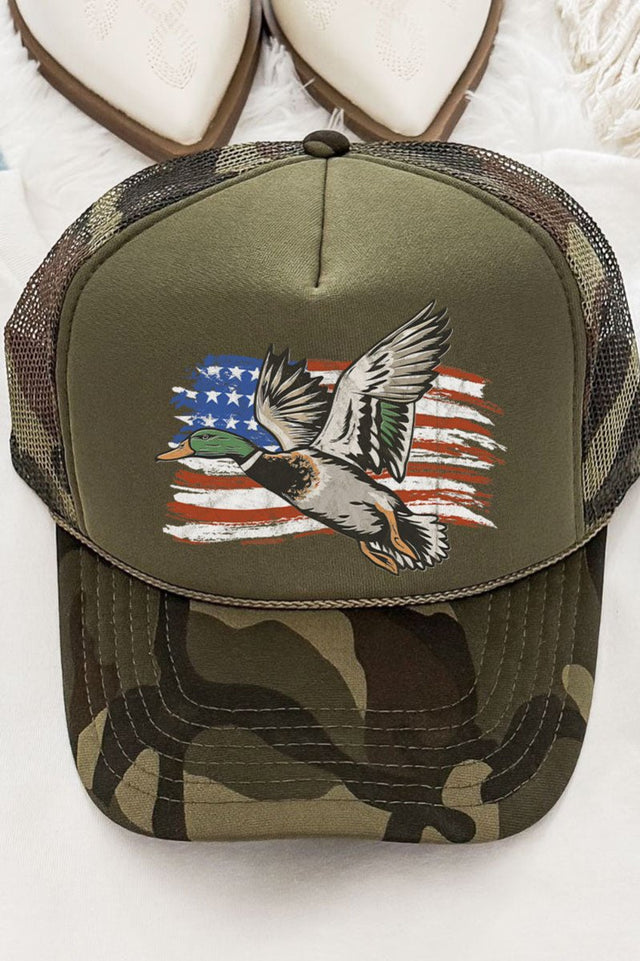 Free Flying Mallard Otto Camo with Moss Green Foam Front Trucker Hat - Wholesale Accessory Market