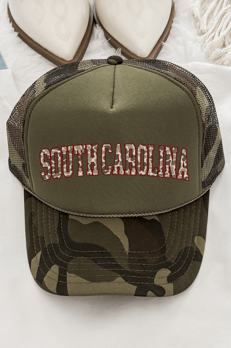 Garnet South Carolina Camo Otto Camo with Moss Green Foam Front Trucker Hat - Wholesale Accessory Market