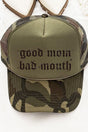 Good Mom Bad Mouth Otto Camo with Moss Green Foam Front Trucker Hat - Wholesale Accessory Market