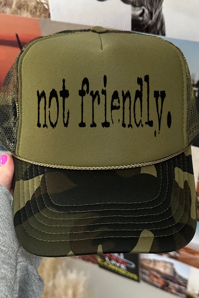 Not Friendly Otto Camo with Moss Green Foam Front Trucker Hat - Wholesale Accessory Market