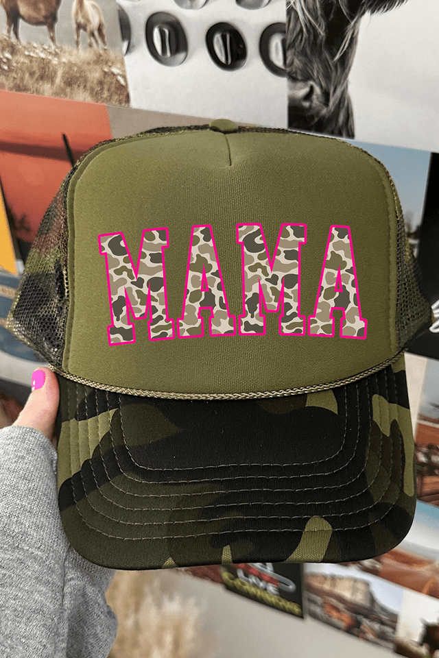 Pink Mama Camo Otto Camo with Moss Green Foam Front Trucker Hat - Wholesale Accessory Market