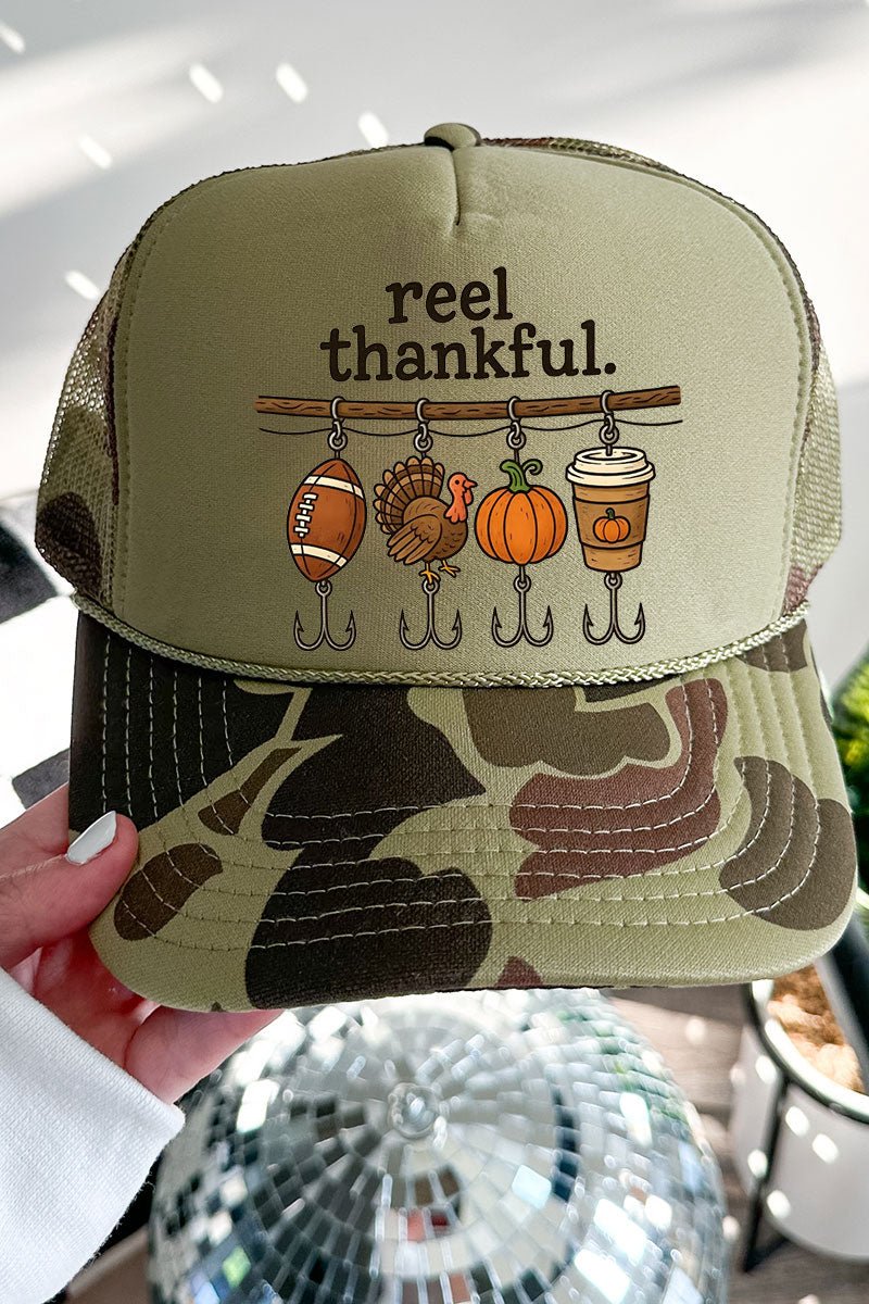 Reel Thankful Otto Camo with Moss Green Foam Front Trucker Hat - Wholesale Accessory Market