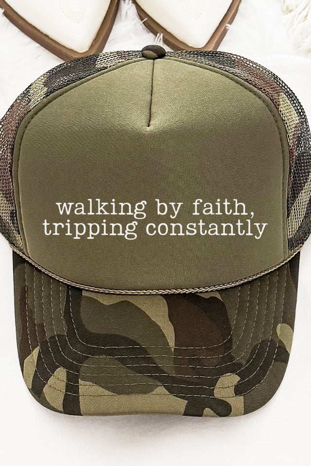 Walking By Faith Otto Camo with Moss Green Foam Front Trucker Hat - Wholesale Accessory Market