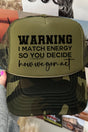 Warning I Match Energy Otto Camo with Moss Green Foam Front Trucker Hat - Wholesale Accessory Market