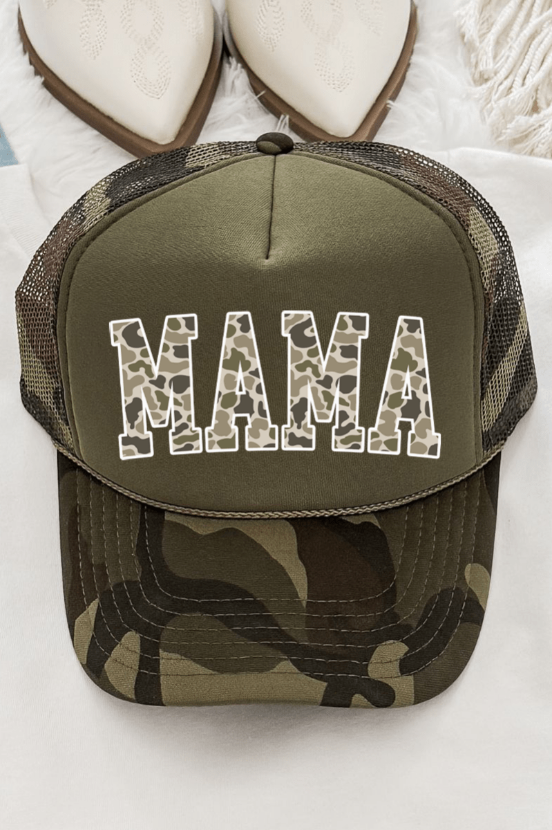 White Mama Camo Otto Camo with Moss Green Foam Front Trucker Hat - Wholesale Accessory Market