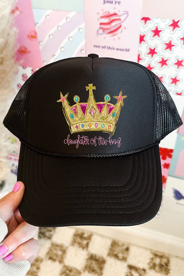 Bejeweled Daughter Of The King Otto Black Foam Front Trucker Hat - Wholesale Accessory Market