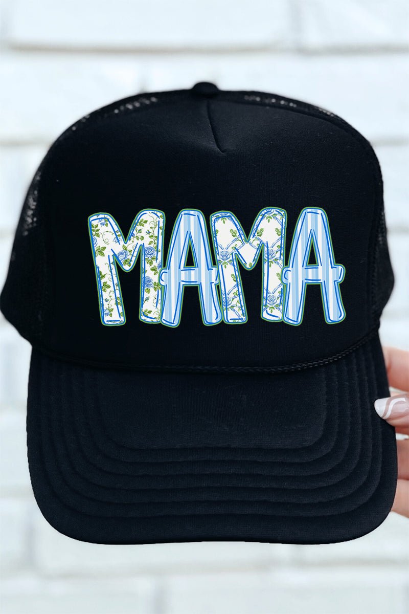 Blue Blossom Mama Otto Black Foam Front Trucker Hat - Wholesale Accessory Market