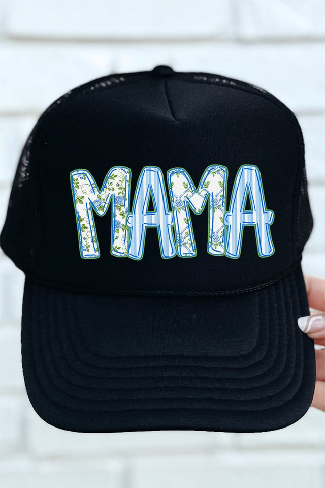 Blue Blossom Mama Otto Black Foam Front Trucker Hat - Wholesale Accessory Market