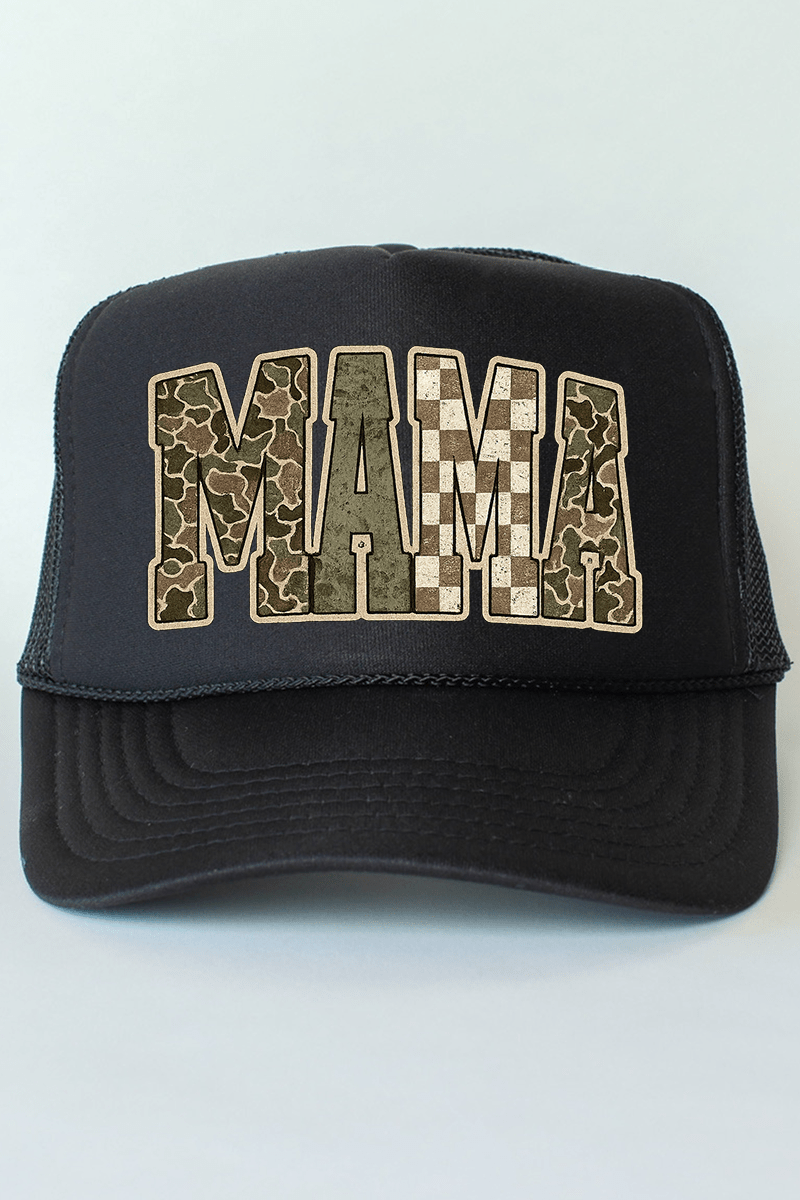 Camo Checkered Mama Otto Black Foam Front Trucker Hat - Wholesale Accessory Market