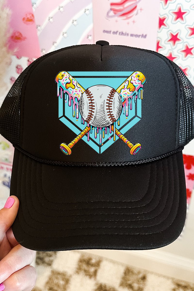 Drippy Baseball Home Plate Otto Black Foam Front Trucker Hat - Wholesale Accessory Market