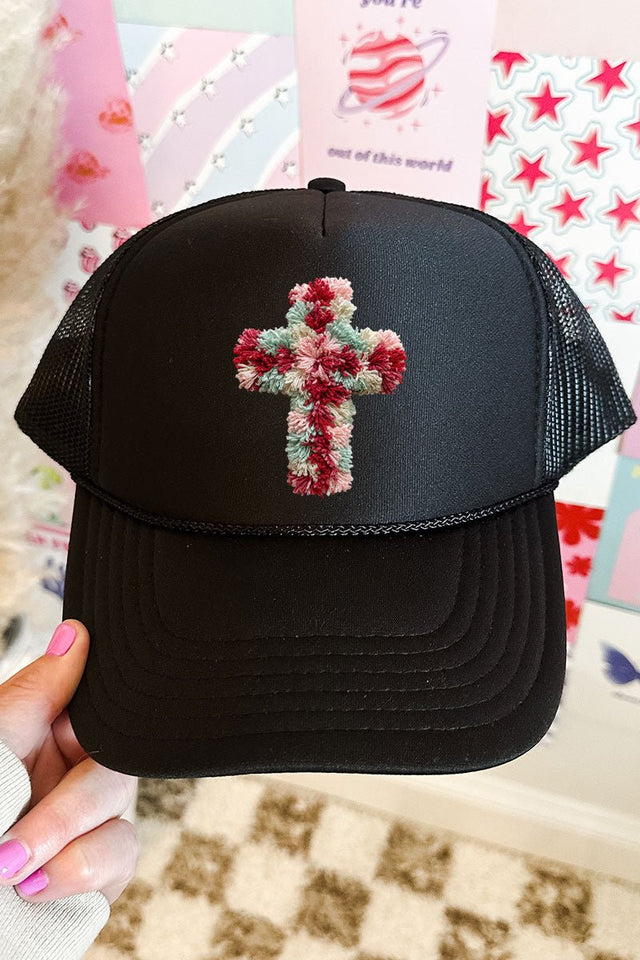 Faux Yarn Cross Otto Black Foam Front Trucker Hat - Wholesale Accessory Market