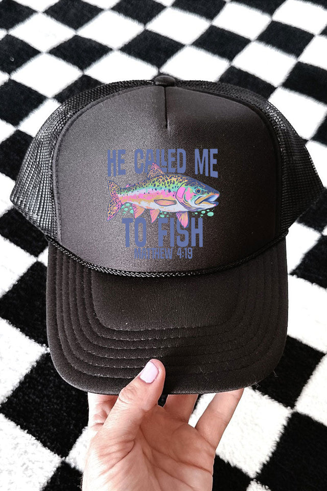 He Called Me To Fish Otto Black Foam Front Trucker Hat - Wholesale Accessory Market