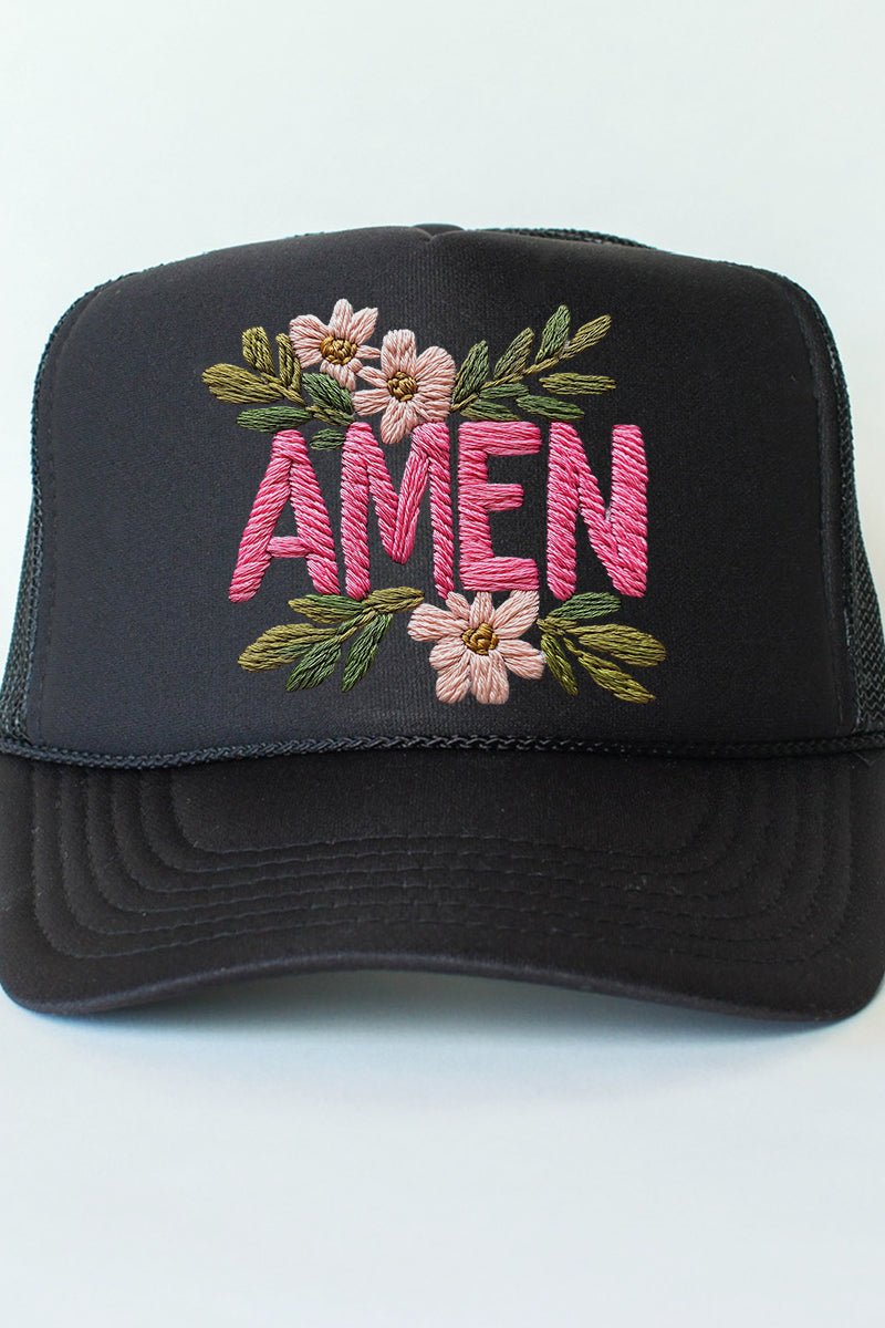 Pink Amen Faux Embroidery Otto Black Foam Front Trucker Hat - Wholesale Accessory Market