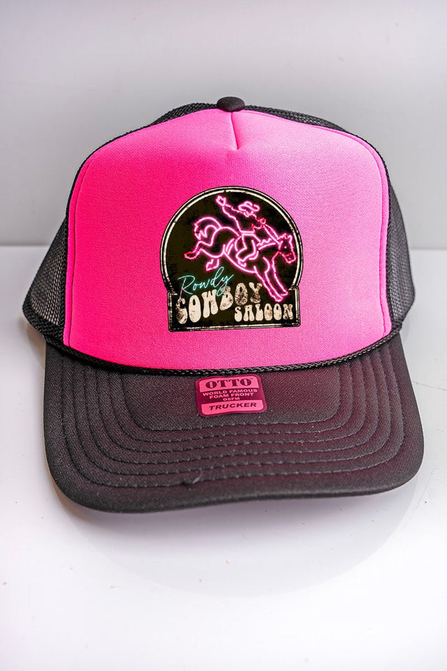 Rowdy Cowboy Saloon Black with Neon Pink Foam Front Trucker Hat - Wholesale Accessory Market
