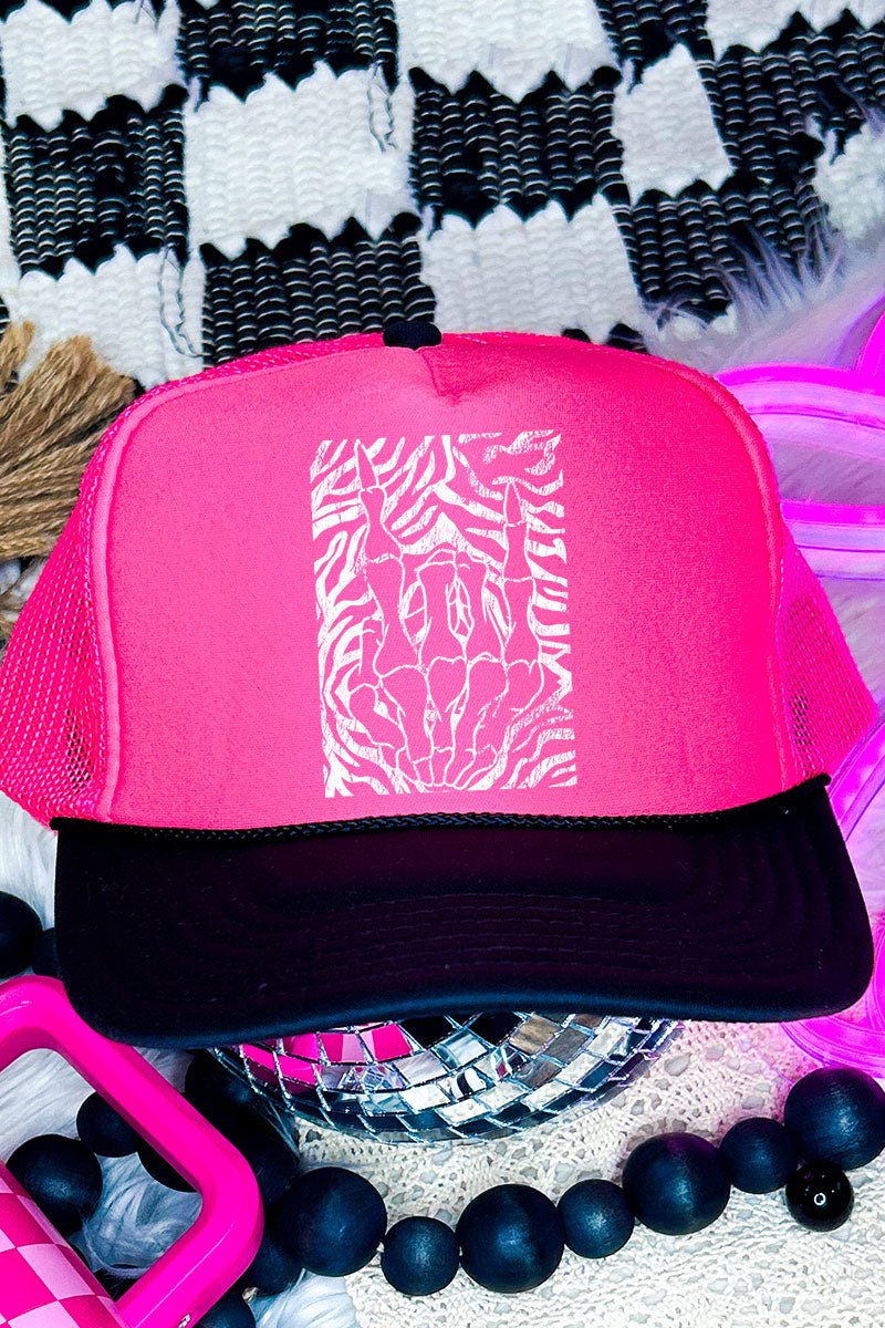 Skelly Hand Otto Black with Neon Pink Foam Front Trucker Hat - Wholesale Accessory Market