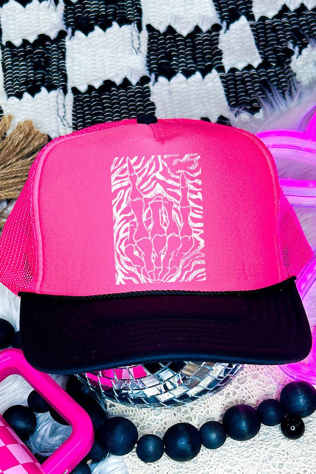Skelly Hand Otto Black with Neon Pink Foam Front Trucker Hat - Wholesale Accessory Market