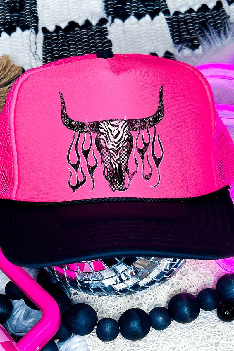Smokin' Steer Otto Black with Neon Pink Foam Front Trucker Hat - Wholesale Accessory Market