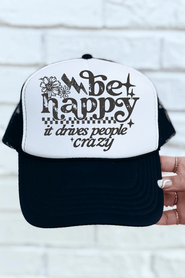 Black Be Happy Otto Foam Front Trucker Hat - Wholesale Accessory Market