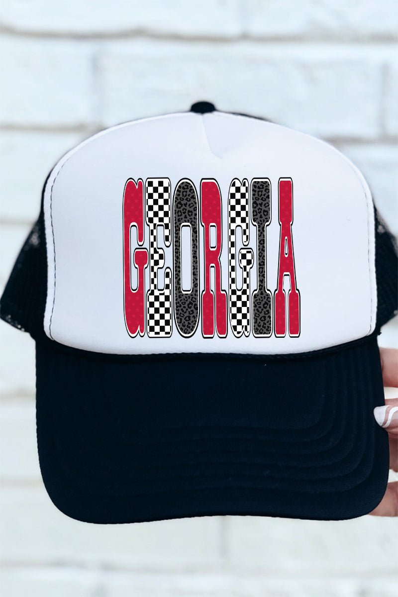 Checkered & Cheetah Georgia Otto Black with White Foam Front Trucker Hat - Wholesale Accessory Market