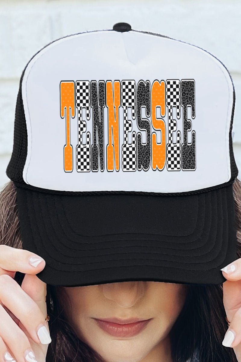 Checkered & Cheetah Tennessee Otto Black with White Foam Front Trucker Hat - Wholesale Accessory Market