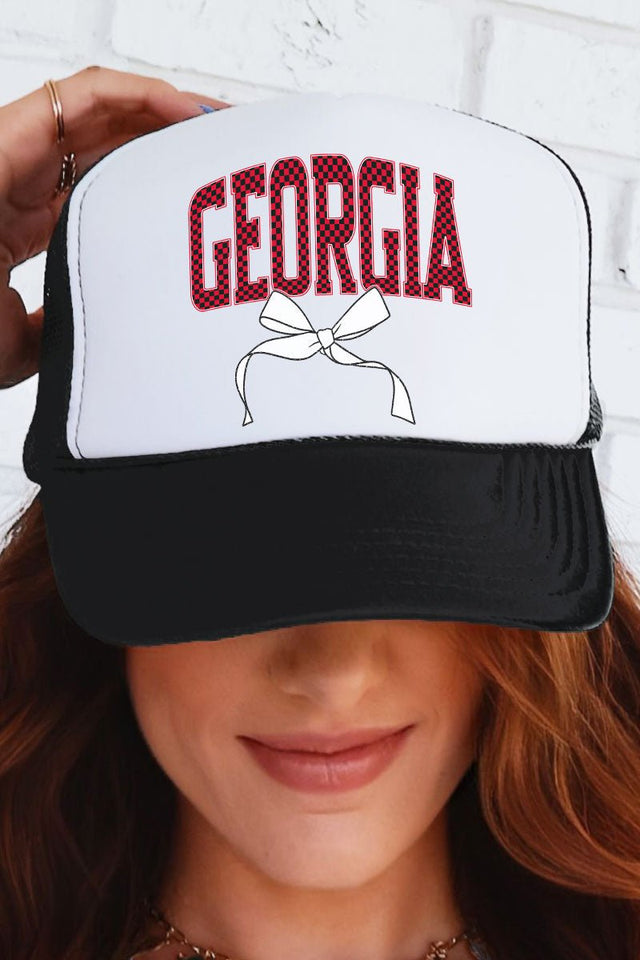 Checkered Coquette Georgia Otto Black with White Foam Front Trucker Hat - Wholesale Accessory Market