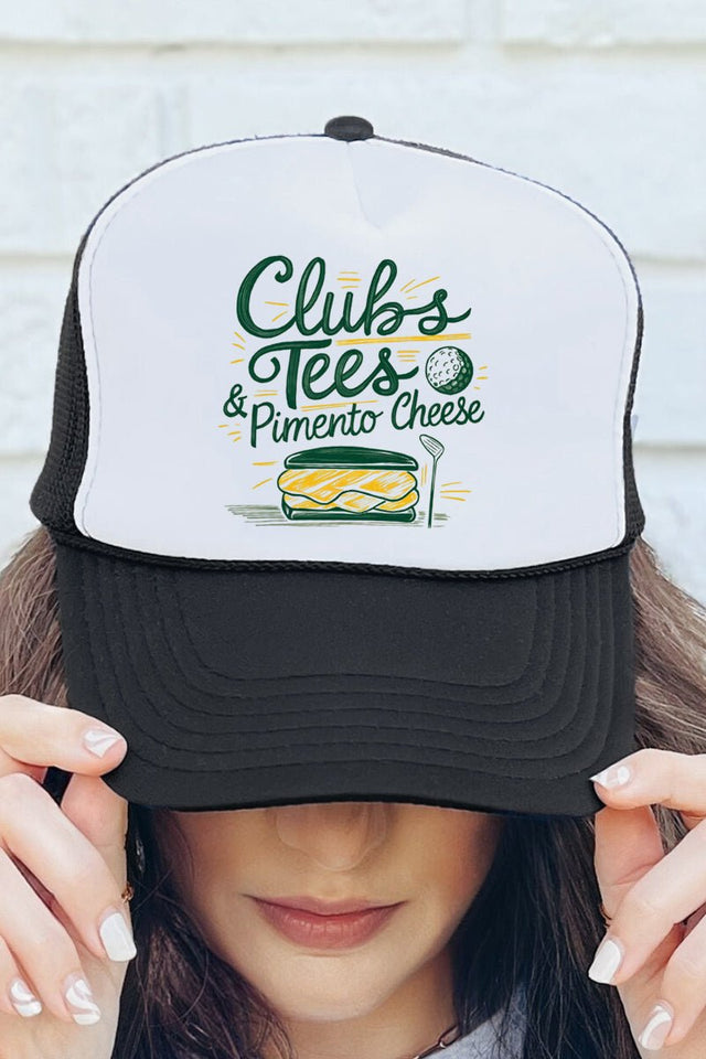Clubs, Tees & Pimento Cheese Otto Black with White Foam Front Trucker Hat - Wholesale Accessory Market