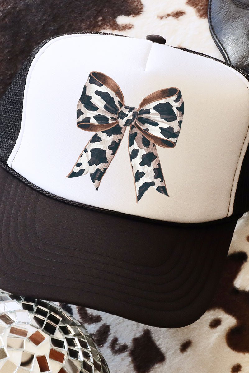 Cow Print Coquette Bow Otto Black with White Foam Front 