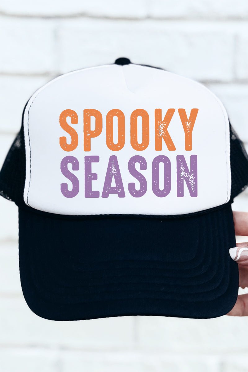 Distressed Spooky Season Otto Black with White Foam Front Trucker Hat - Wholesale Accessory Market