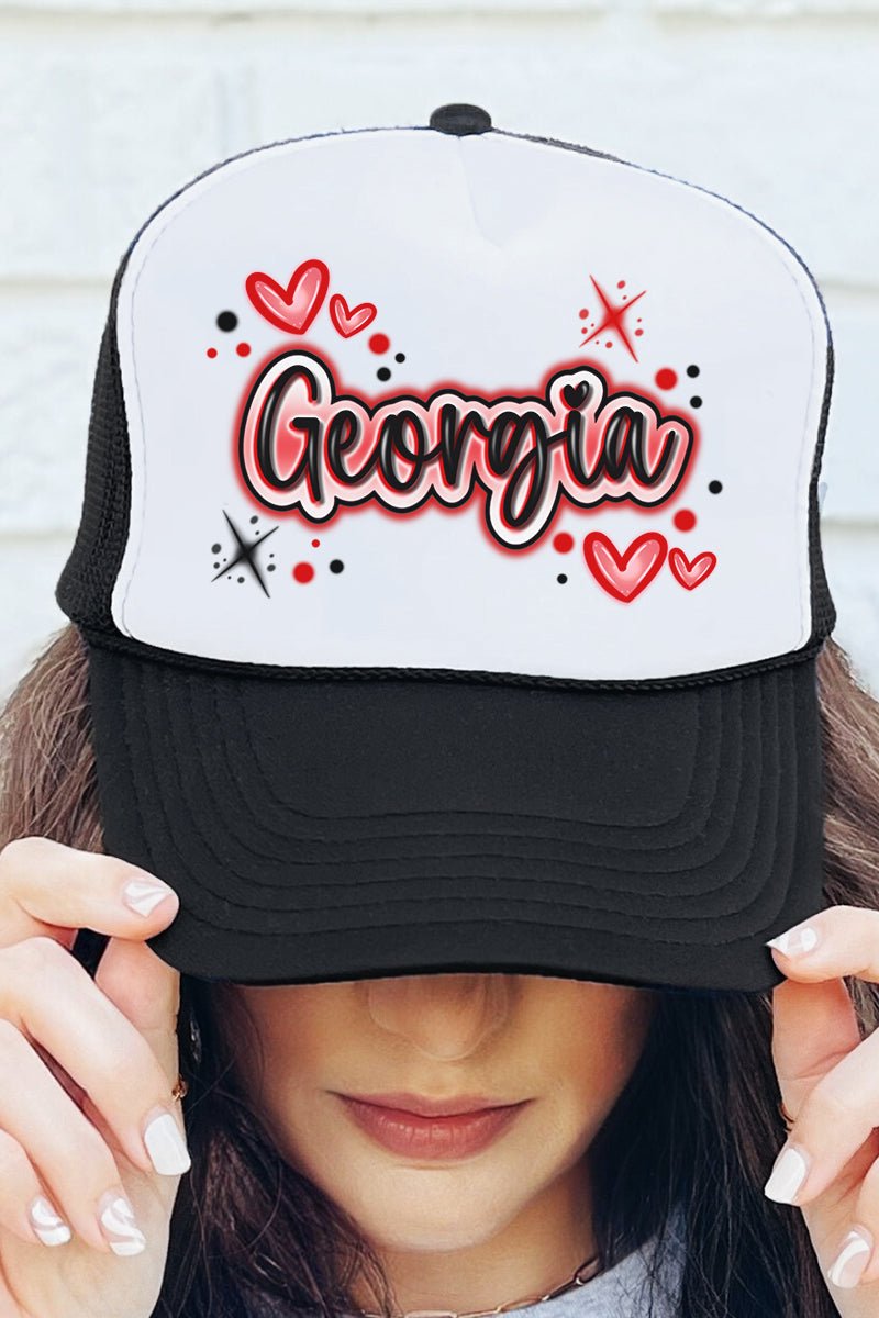Faux Airbrush Georgia Otto Black with White Foam Front Trucker Hat - Wholesale Accessory Market