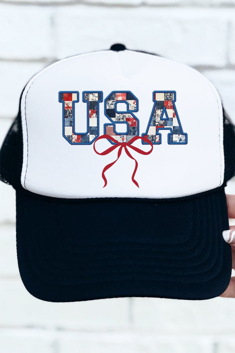 Faux Patchwork USA Otto Black with White Foam Front Trucker Hat - Wholesale Accessory Market
