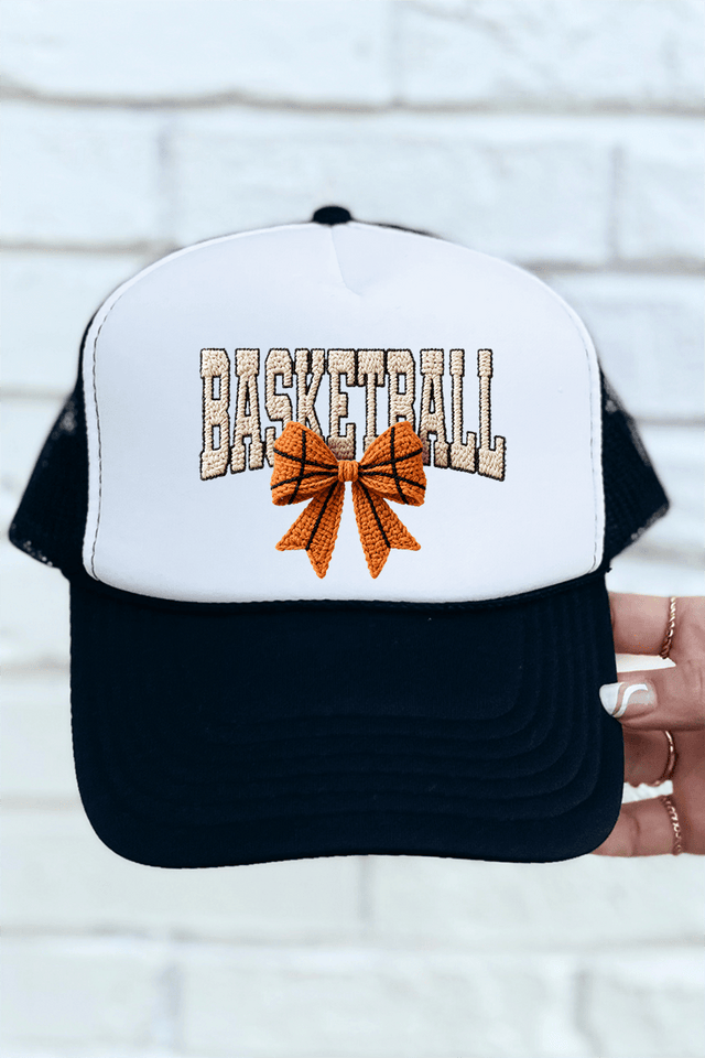 Faux Yarn Basketball Coquette Otto Black with White Foam Front Trucker Hat - Wholesale Accessory Market
