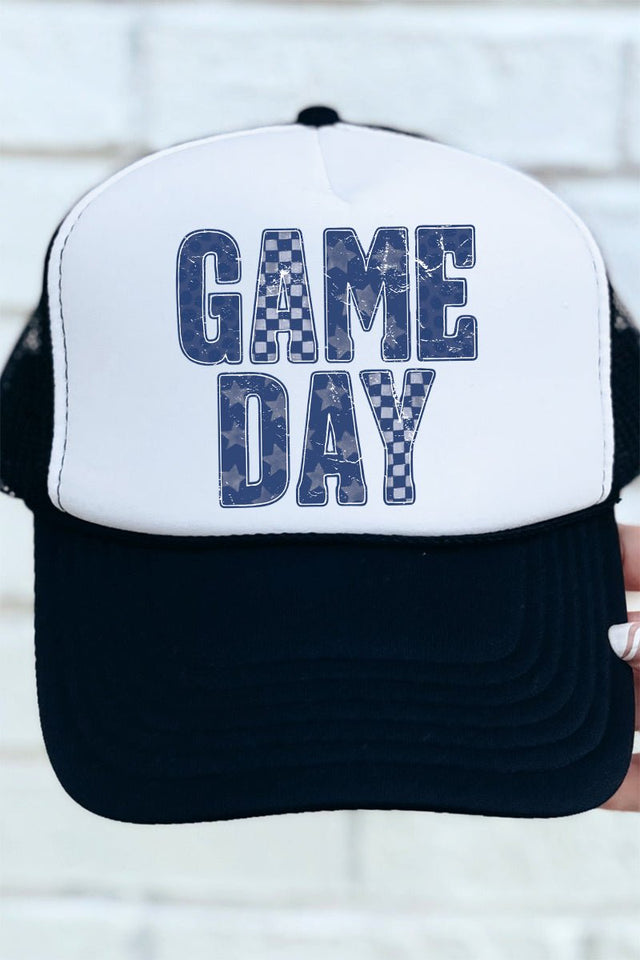 Navy Starry Game Day Otto Black with White Foam Front Trucker Hat - Wholesale Accessory Market