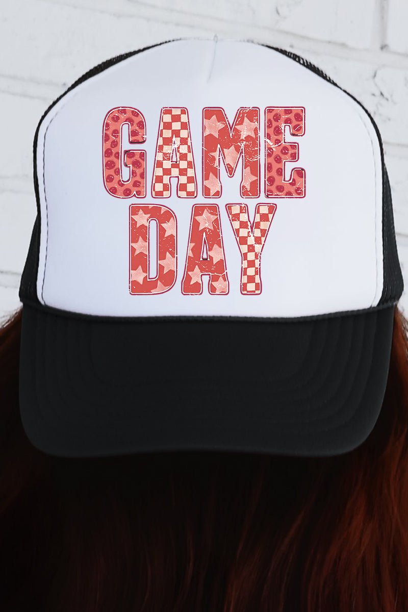 Red Starry Game Day Otto Black with White Foam Front Trucker Hat - Wholesale Accessory Market
