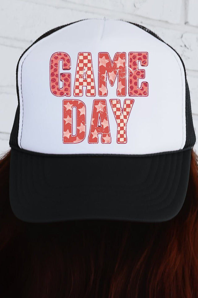 Red Starry Game Day Otto Black with White Foam Front Trucker Hat - Wholesale Accessory Market