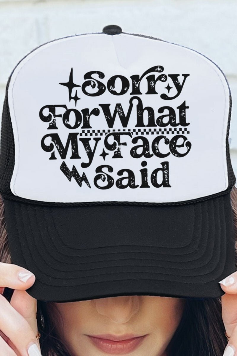 Sorry For What My Face Said Otto Black with White Foam Front Trucker Hat - Wholesale Accessory Market