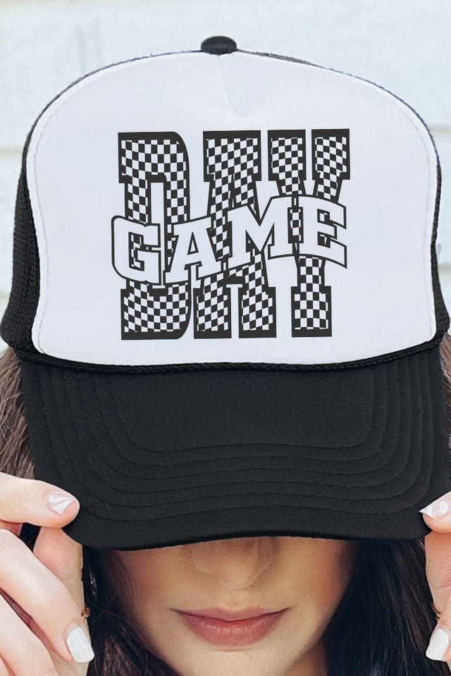 Wavy Check Game Day Otto Black with White Foam Front Trucker Hat - Wholesale Accessory Market