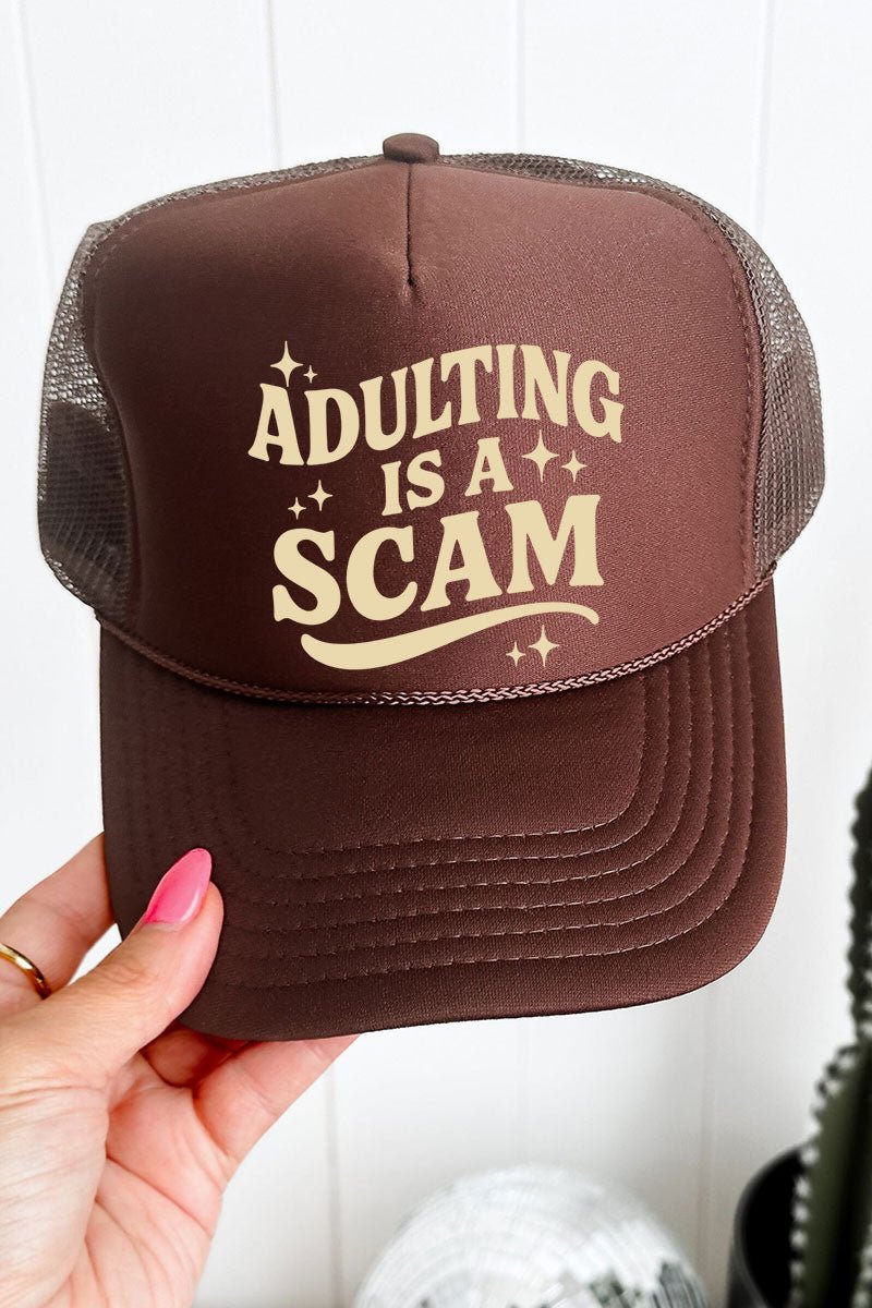 Adulting Is A Scam Otto Brown Foam Front Trucker Hat - Wholesale Accessory Market