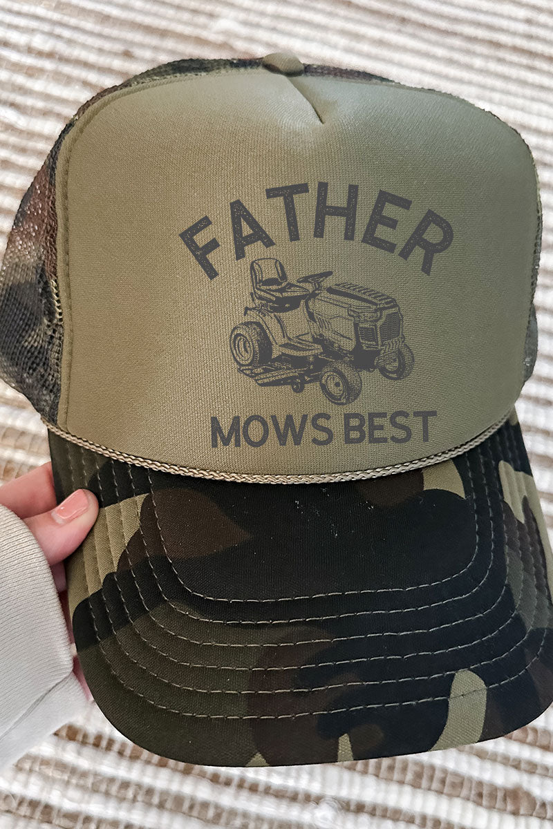 Father Mows Best Otto Camo with Olive Green Foam Front Trucker Hat - Wholesale Accessory Market