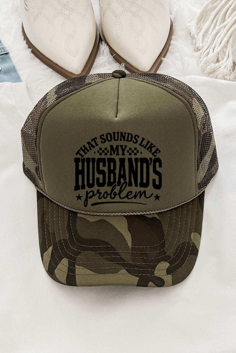 Husband's Problem Otto Camo with Olive Green Foam Front Trucker Hat - Wholesale Accessory Market